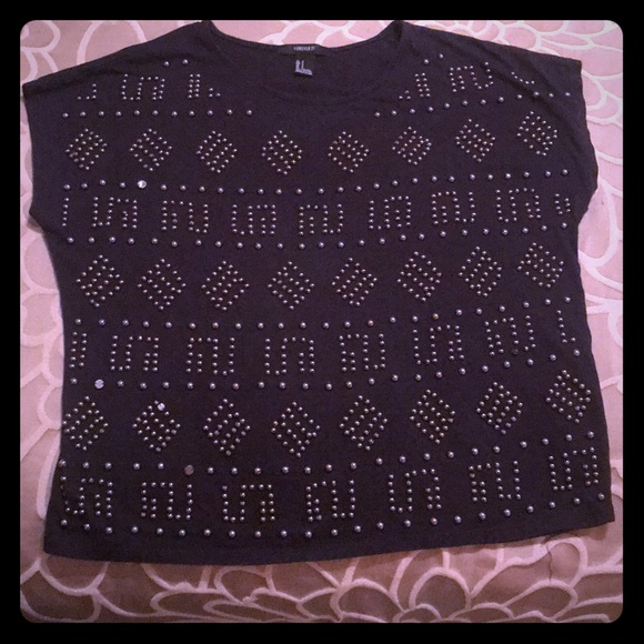 Beaded navy blue Forever 21 shirt - Picture 2 of 5